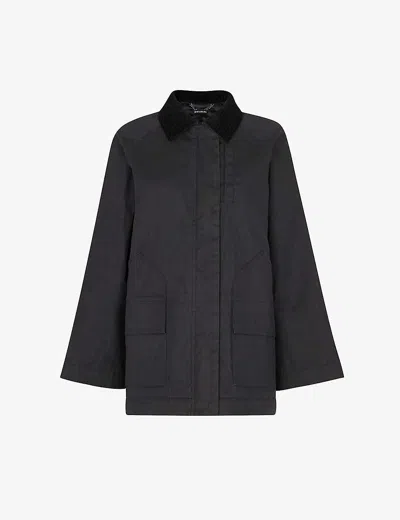 Whistles Womens Black Fern Pathc-pocket Wax-cotton Jacket
