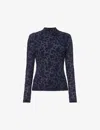 Whistles Womens Navy Floral-pattern High-neck Stretch-mesh Top In Navy