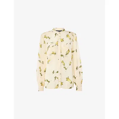 Whistles Womens White/multi Floral-print Long-sleeve Woven Blouse In Animal Print