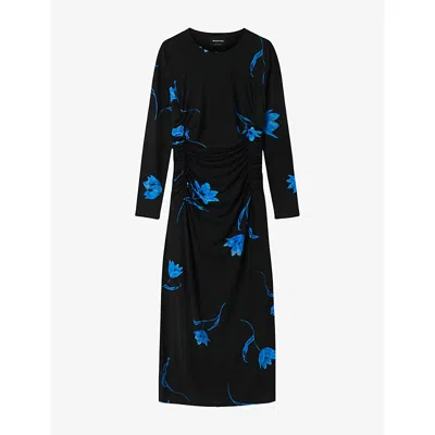 Whistles Printed Ruched Jersey Dress In Blue