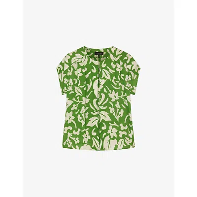 Whistles Omens  Floral-print Short-sleeved Woven Blouse In Multi