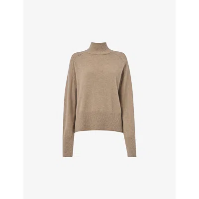 WHISTLES WOMENS BROWN FUNNEL-NECK LONG-SLEEVE CASHMERE JUMPER XS
