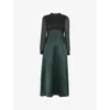 Whistles Womens Dark Green Gathered-bodice Round-neck Satin Maxi Dress In Dark Green