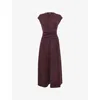 Whistles Womens Plum/claret Gathered Flared-skirt Stretch-woven Midi Dress In Burgundy