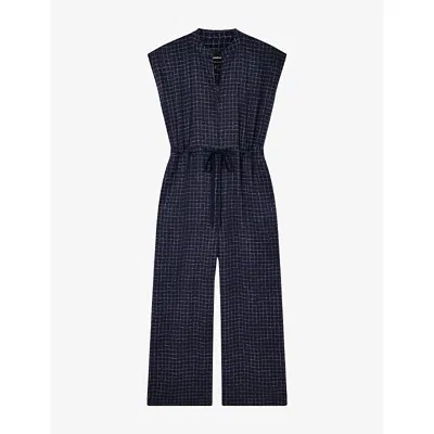 Whistles Omens  Grid-pattern Sleeveless Lyocell Jumpsuit In Blue