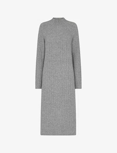 Whistles Womens Grey High-neck Relaxed-fit Stretch Wool-blend Midi Dress