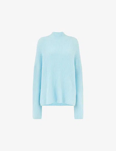 Whistles Womens Pale Blue High-neck Ribbed Knitted Jumper