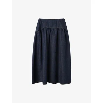 Whistles Omens  High-rise A-line Denim Midi Skirt In Blue