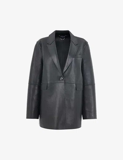 Whistles Womens Black Katrina Relaxed-fit Leather Blazer