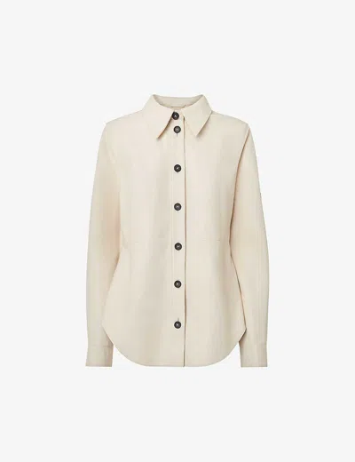 Whistles Womens Cream Kelly Slim-fit Leather Shirt
