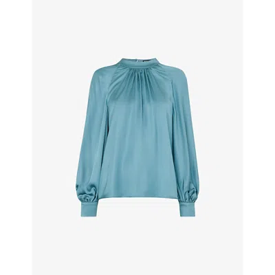 WHISTLES WOMENS GREEN LEA GATHERED SATIN BLOUSE