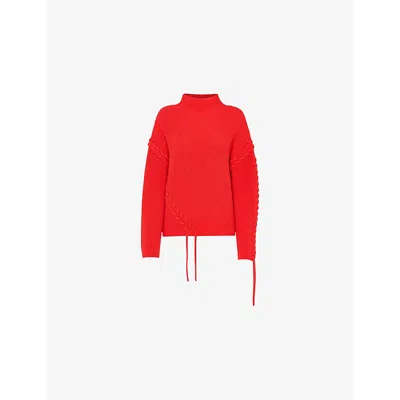 Whistles Womens Red Limited Edition Lacing-detail Rib Cotton-blend Knitted Jumper