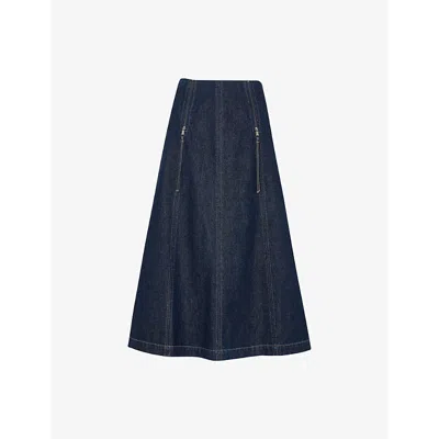 Whistles Womens Dark Denim Limited Edition Madri Western Denim Midi Skirt