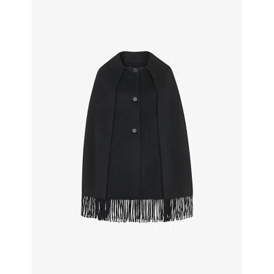 Whistles Omens  Limited Edition Sadie Double-face Fringed-trim Recycled-wool Coat In Black