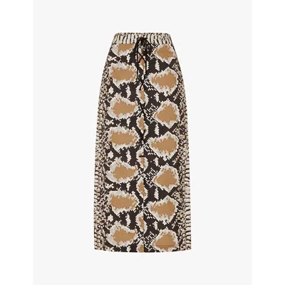 Whistles Omens  Limited Edition Snake-print High-rise Cotton Midi Skirt In Snake Prnt