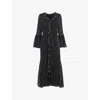 Whistles Omens  Metallic Dot-print Woven Midi Dress In Black