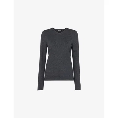 Whistles Womens Mila V-neck Cotton-blend Jumper Grey In Gray