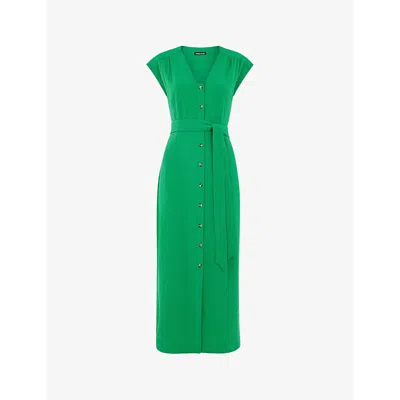 Whistles Womens Green Misty Button-down Belted-waist Stretch-woven Midi Dress