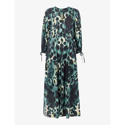 Whistles Womens Misty Leopard-print Woven Midi Dress Multi-coloured