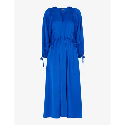 WHISTLES WOMENS BLUE MOLLY RUCHED SATIN MIDI DRESS