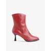 Whistles Womens Red Nettie Stitch-trim Heeled Leather Ankle Boots In Red