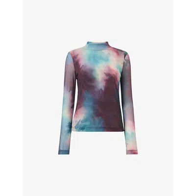 WHISTLES OMENS WHISTLES OIL PAINT-PRINT HIGH-NECK STRETCH-POLYESTER MESH TOP