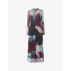 Whistles Womens Multi-coloured Oil Paint-print Slim-fit Stretch-recycled Polyester Mesh Midi Dress In Multi-coloured