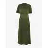 Whistles Womens Olive Cape-overlay Satin Midi Dress Khaki/olive In Green