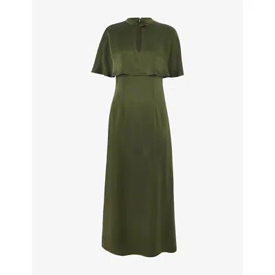 Whistles Womens Olive Cape-overlay Satin Midi Dress Khaki/olive In Green