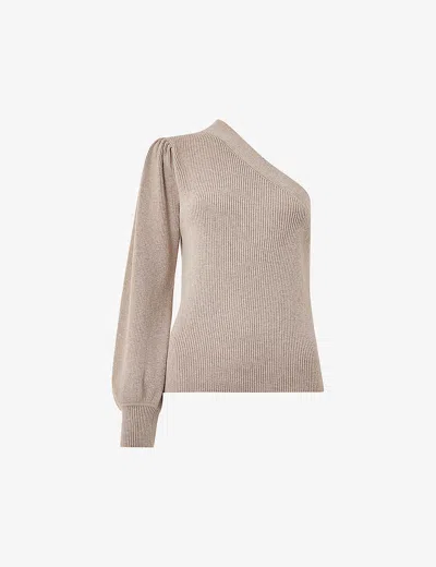 Whistles Womens Cream One-shoulder Puff-sleeve Cotton And Recycled Polyester-blend Top