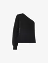 Whistles Womens Black One-shoulder Slim-fit Cotton And Recycled Polyester-blend Top In Black