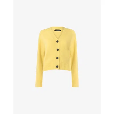 Whistles Womens Yellow Patch-pocket V-neck Stretch Wool-blend Cardigan