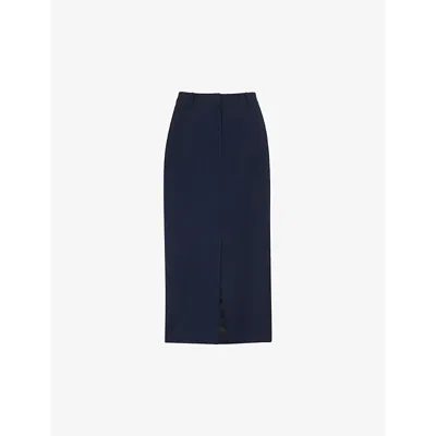 Whistles Womens Blue Pinstriped High-waist Stretch-woven Midi Skirt