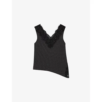 Whistles Omens  Polka-dot Lace-trim Woven Top In Black