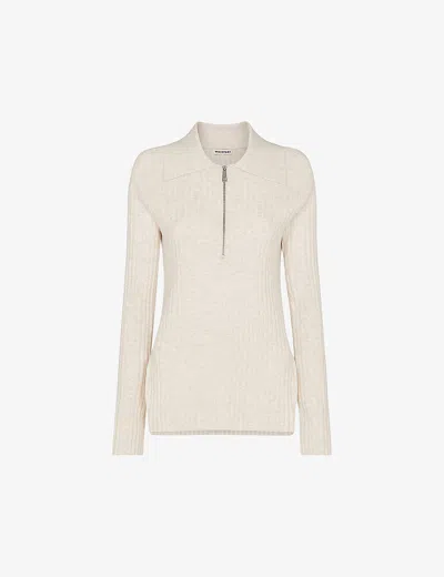 Whistles Womens Cream Polo-collar Half-zip Cotton And Recycled-polyester Top
