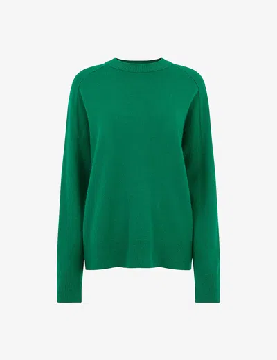 Whistles Womens Green Relaxed-fit Round-neck Wool Jumper