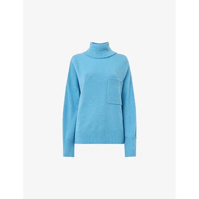Whistles Womens Blue Roll-neck Patch-pocket Wool Jumper