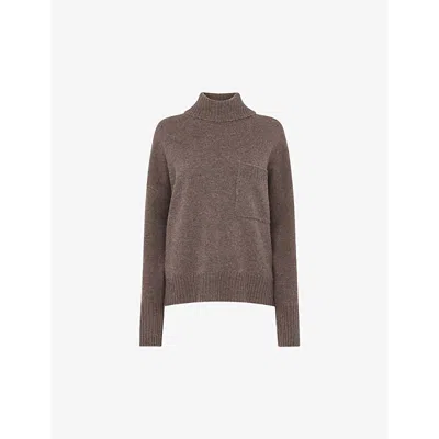 Whistles Womens Brown Roll-neck Patch-pocket Wool Jumper