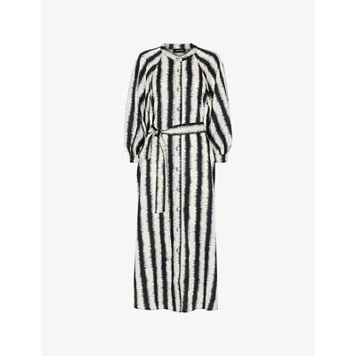 Whistles Womens Cream Round-neck Stripe-pattern Woven Midi Dress