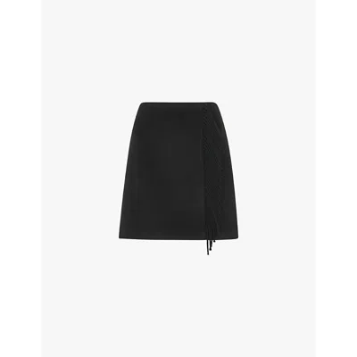 Whistles Omens  Sadie Fringed-trim Recycled Wool-blend Mini Skirt In Black