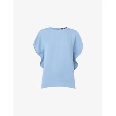 WHISTLES WOMENS BLUE SHORT-SLEEVED ROUND-NECK WOVEN TOP