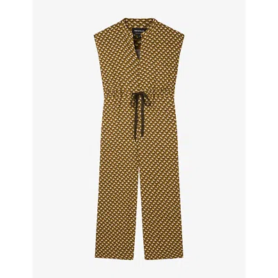Whistles Womens Khaki/olive Sleeveless Ikat-spot Woven Jumpsuit In Multi