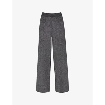 Whistles Womens Sparkle-knit Metallic-fibre Wide-leg Trousers Black