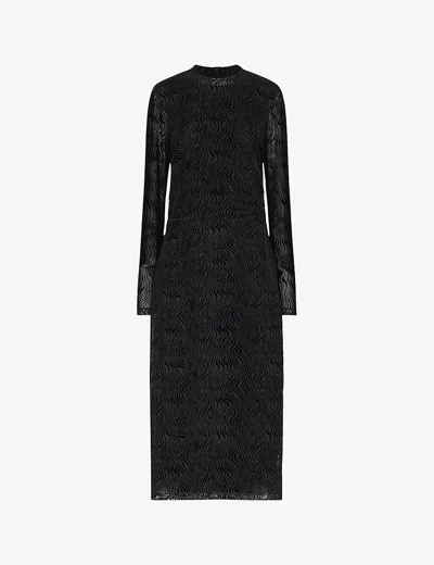 Whistles Optical Wiggle Mesh Midi Dress In Black