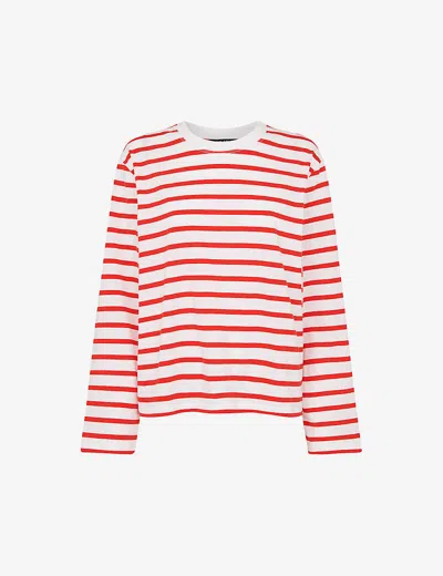 Whistles Womens Multi-coloured Striped Long-sleeve Organic-cotton Top