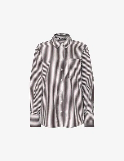 Whistles Womens Black Striped Relaxed-fit Cotton Shirt