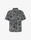 Whistles Womens Black Sunman Graphic-print Short-sleeve Linen-cotton Blend Shirt In Black