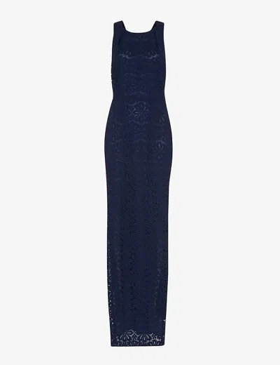 Whistles Womens Navy Tie-back Cotton-blend Maxi Dress 14
