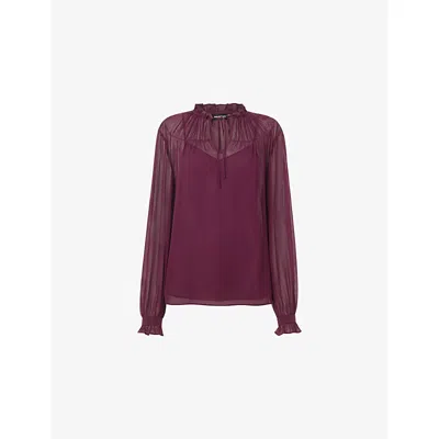 Whistles Womens Purple Tie-neck Long-sleeve Sheer Woven Blouse