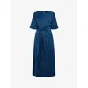Whistles Omens  Twist-waist Satin Midi Dress In Blue